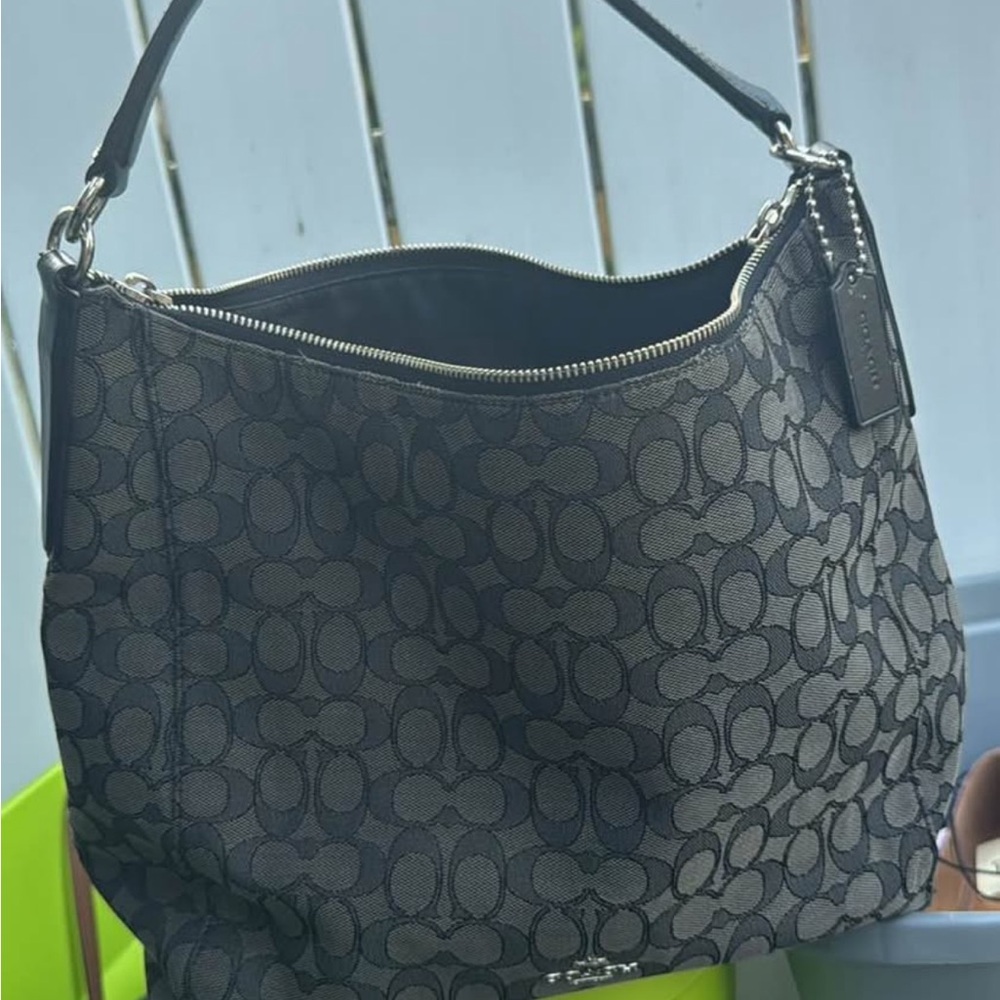 Coach Signature Monogram Shoulder Bag in Black and Gray